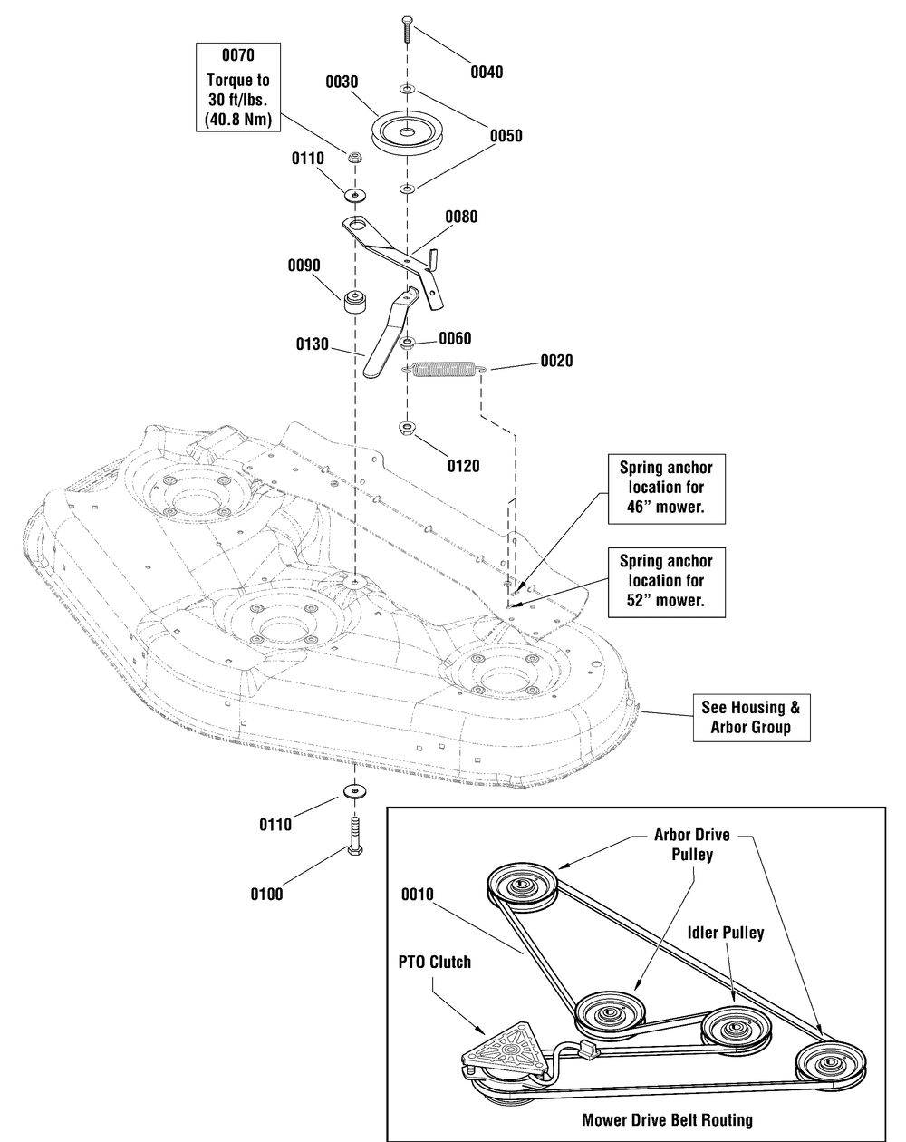 46" Mower Deck - Clutch Group Diagram and Parts List for 1695809  Briggs and Stratton Lawn Tractor Accessories